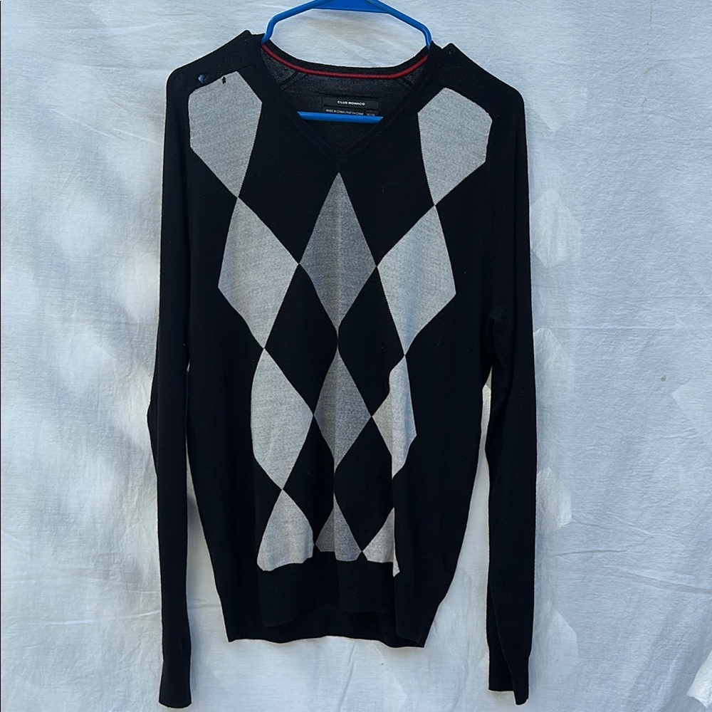 Club Monaco Merino Wool V-Neck Argyle Sweater